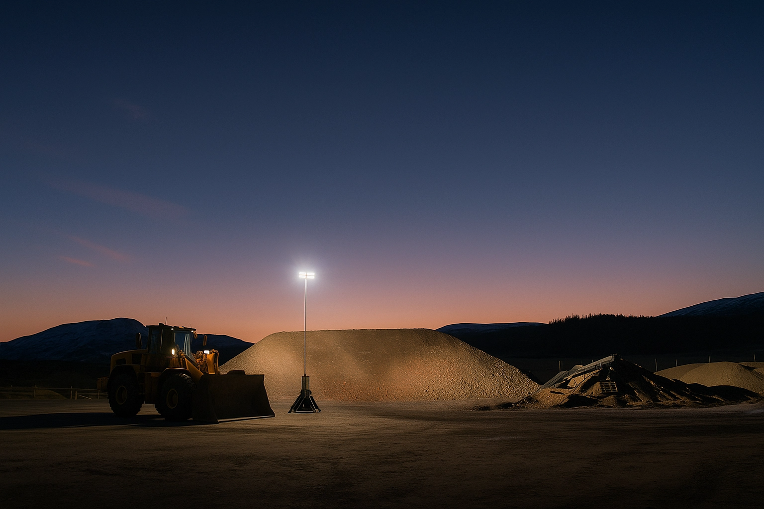 Éclairage de chantier au crépuscule